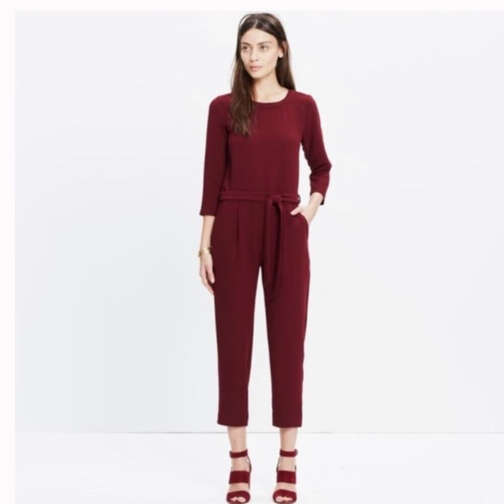 Madewell Burgundy Red Sloan Crepe Jumpsuit 3/4 Sleeve Jumpsuit